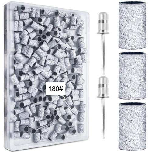 200Pcs Nails Sanding Band, 180 Grit Zebra Sanding Band for Nail Drill Fine Grit Sanding Bands with 3/32” Nail Sanding Bit for Natural, Gel Nail, Sand Band 180 Grit Set for Manicure & Pedicure