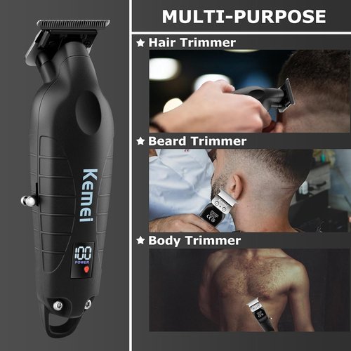 KEMEI 2293 Professional Hair & Beard Trimmer - Cordless Rechargeable Zero Gapped T Blade Clippers