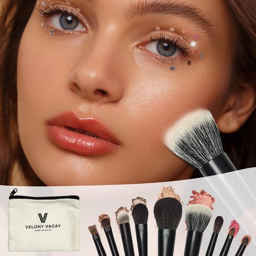 Mini Makeup Brush Set, 9 Full Face Mini Travel Make Up Brushes Set, Synthetic & Natural Hair Makeup Brushes For Blush, Eyeshadow, Conceal, Eyebrow Brush, with a compact Brush Case
