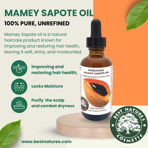 Best Nature's Cosmetics Mamey Sapote Oil Organic - revitalize dry skin and hair with deep moisture and frizz control. For curly, wavy hairs. 4 fl oz / 120ml