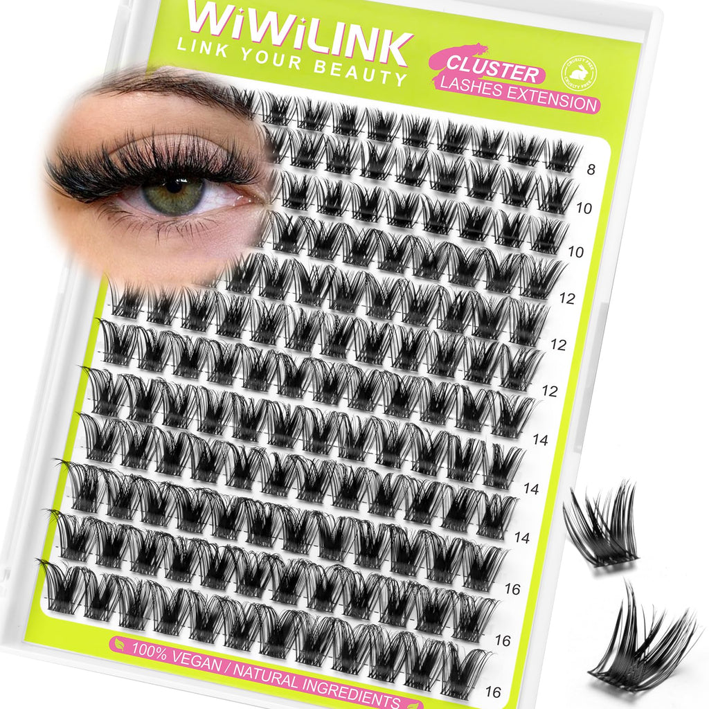 WiWiLINK Lash Clusters Fluffy DIY Lash Extension 8-16mm Wispy Eyelash Clusters D Curl Individual Eye Lashes Thick Volume False Eyelashes Mink Cluster Eyelash Extensions Thin Band for Salon, G04
