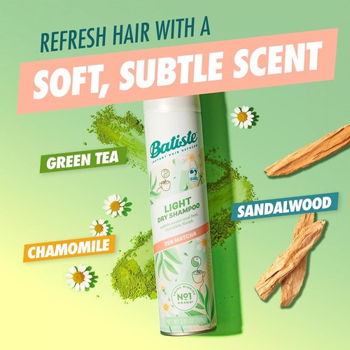 Batiste Light Dry Shampoo - Zen Matcha | Invisible Finish for Refreshing Hair & Oil Absorption, 3.81 Oz