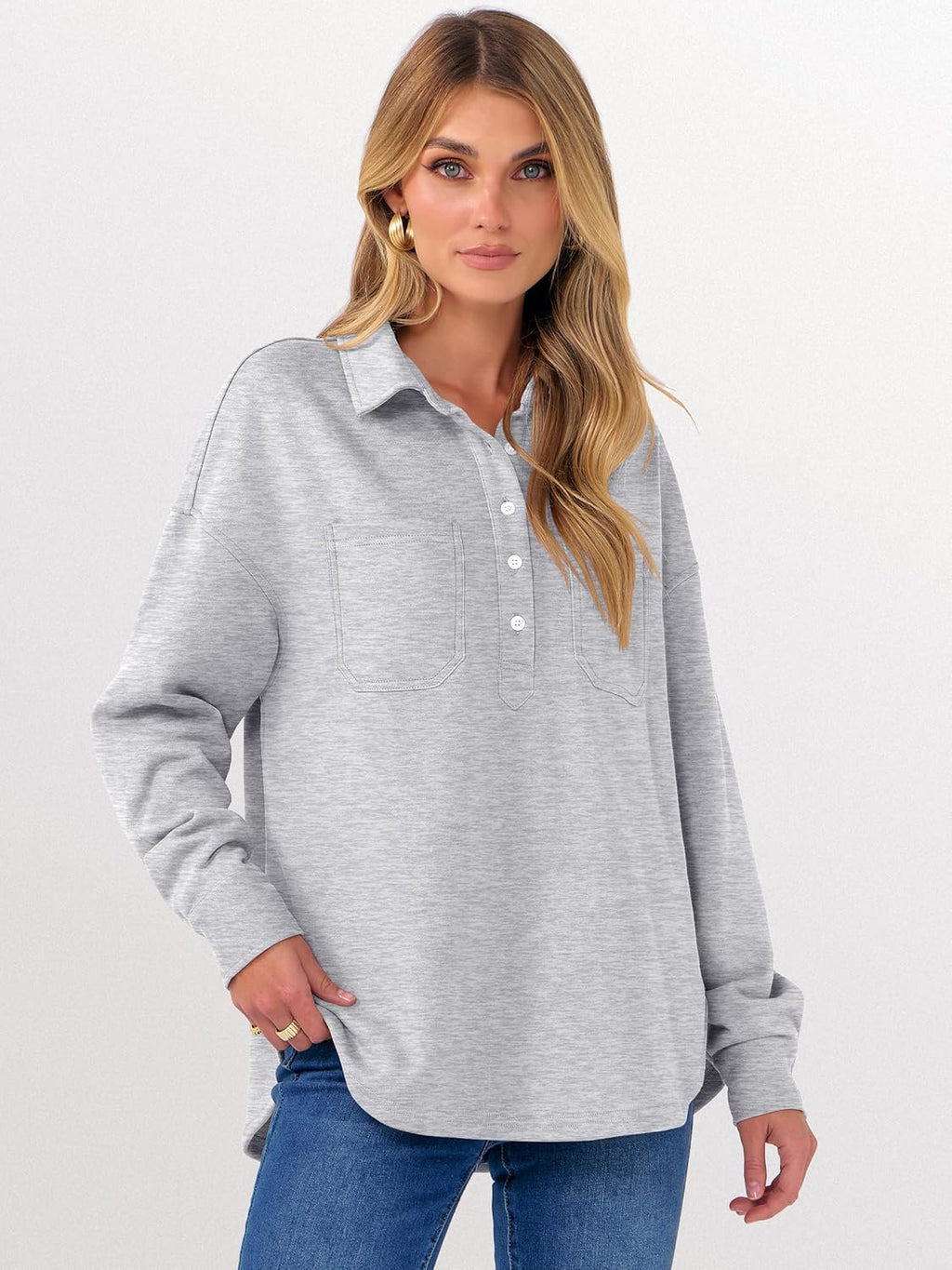 ANRABESS Oversized Sweatshirt for Women - Casual Long Sleeve Tunic with Side Slit & Button Detail | Fall 2025 Fashion