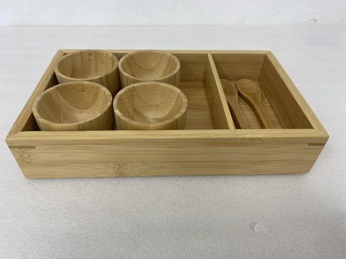 Generic Pedicure Bamboo Spa Tray Set: 4 Bowls, Spoon, 10 x 6 x 1.3 inches