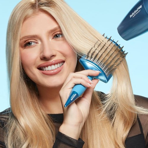 BaBylissPRO Nano Titanium Curved Paddle Brush - Extra-Wide Ionic Blow Dryer Brush for Smooth, Frizz-Free Styling