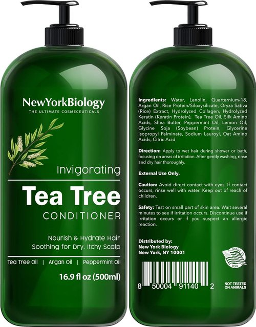 New York Biology Tea Tree Shampoo & Conditioner Set - Deep Cleansing Relief for Dandruff - 16.9 Fl Oz