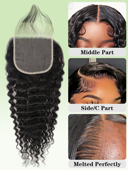 5x5 Closure Deep Wave Regular HD Lace Closure, 200% Density, 12A Brazilian Virgin Human Hair Closure Pre Plucked with Baby Hair Natural Black 12 Inch