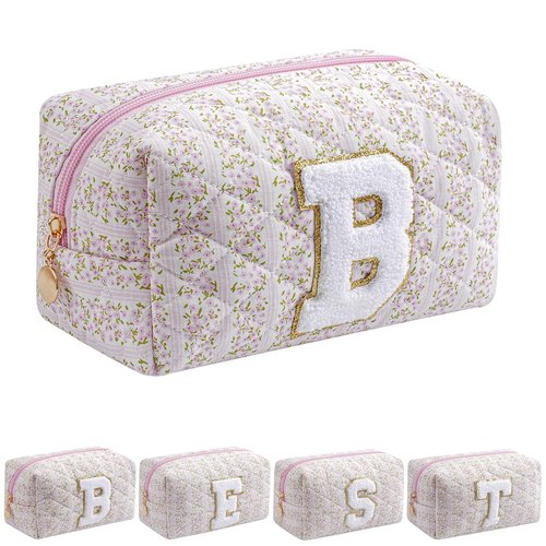 JOVAKIT Makeup Bag Cosmetic Bags for Women, Christmas Gifts for Girls Age 6-18, Alphabet Pink Floral Coquette Zipper Travel Makeup Pouch, Organizer Case Trendy Stuff (Pink Floral B)