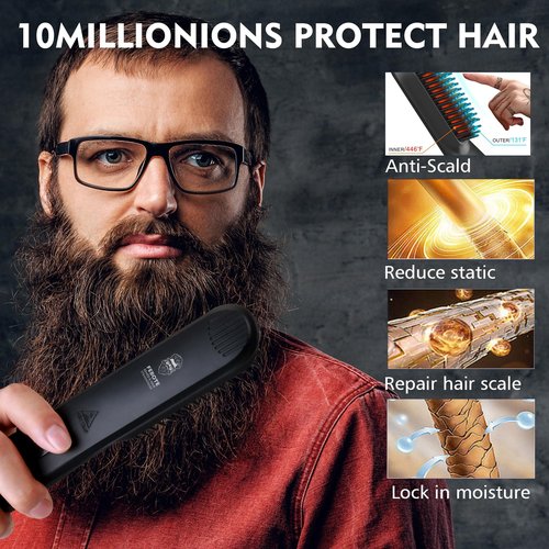 FEBOTE Beard Straightener Kit for Man- Heated Grooming Beard Brush, Beard Balm,Comb,Beard Growth Oil, Value Gift Set for Fathers Day,No-Scald,for Soft,Thick,Curly Beard,Prevent Damage