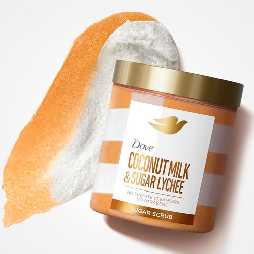 Dove Sugar Body Scrub - Coconut & Lychee Exfoliator for Hydrated Skin | 15 oz