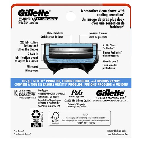 Gillette ProGlide Chill Razor Refills for Men, 8 Blade Refills