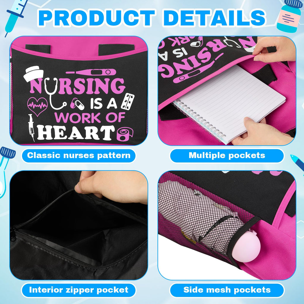 Yetene 5 Pcs Valentine Nurse Gifts for Women Include Ribbon Zippered Tote Bag Makeup Bag 16 oz Glass Cup Bracelets and Sock Appreciation Gift Set for Galentines Female Gift(Hot Pink,Nurse)