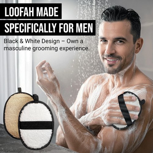 CraftsOfEgypt Natural Loofah Body Scrubber for Men, 2PCS Black & White Set – Egyptian Luffa Sponge Exfoliator for Shower, Bath & Body Care, Durable Men's Hygiene Pad, Gentle Skin Exfoliating Tool