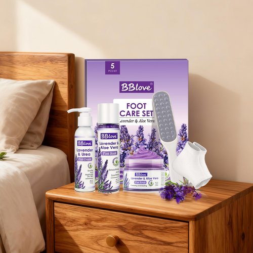 Lavender Foot Soak Set - Moisturizing Gel Socks, Foot File,Salt, Scrub, Foot Cream-5-in-1 Spa Care Kit & Cracked Heel Treatment, Exfoliating Dead Skin Repair Care Gift Set for Him and Her