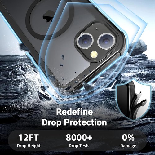 Jaroco Magnetic iPhone 13 Case - Military Grade Drop Protection | Shockproof 2-Layer Bumper - Black
