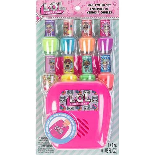 L.O.L Surprise! 8 pc Non Toxic Nail Polish Set for Kids with Nail Dryer | Peelable Nail Varnish Kit for Ages 3+ by Townley Girl
