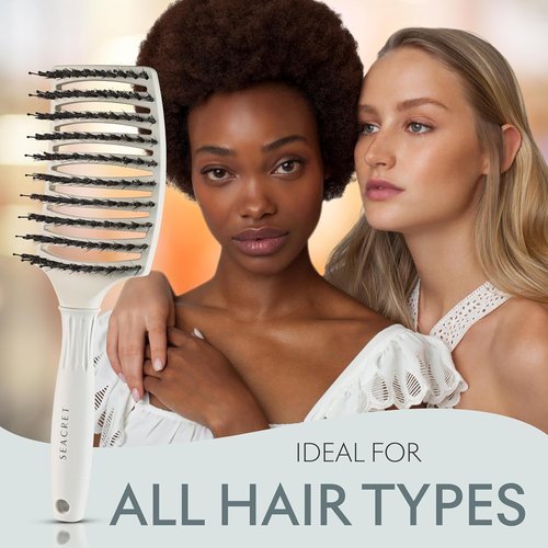 SEACRET Pro Styling Hair Brush - Ergonomic Detangling Boar Bristle Paddle for All Hair Types