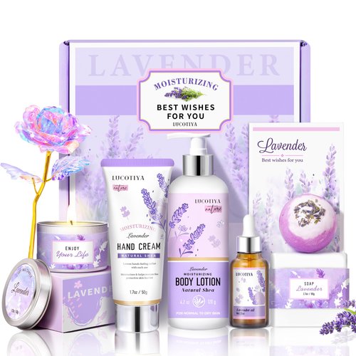 Lavender Spa Bath and Body Gift Set - Relaxing Self Care Baskets for Women - Birthday Gifts for Her, Sister, Mom, Wife