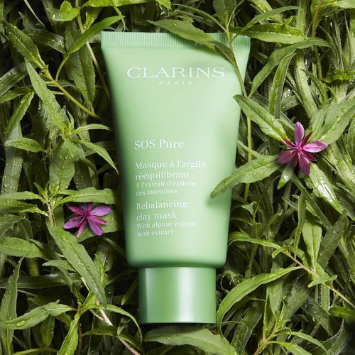 Clarins SOS Pure Rebalancing Clay Mask - Purifies & Tightens Pores | Matte Finish for Oily to Combination Skin | 10-Minute Treatment