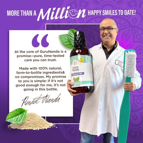 GuruNanda Sesame Mint Oil Pulling Mouthwash for Gentle & Natural Oral Care, Pure Sesame & Mint Extracts, Supports Happy Gums & Oral Hygiene, Alcohol-Free, 8 Oz