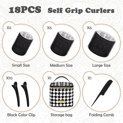 Sungenol Hair Roller Set - 18 Pcs with Clips & Comb for Salon-Quality DIY Hairstyles | 3 Sizes Included