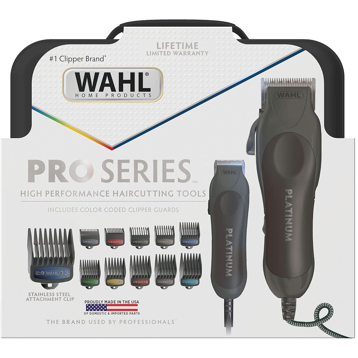 Wahl USA Pro Series Platinum Hair Clipper & Trimmer - Home Haircutting with Color-Coded Combs | Model 79804-100