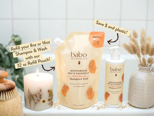 Babo Botanicals 2-in-1 Shampoo & Wash - Moisturizing Oat & Calendula for Gentle Cleansing - Safe for All Ages