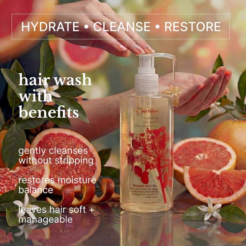 Red Flower Hydrating Shampoo - Sulfate-Free Moisture Boost with Coconut Glycerin & Pro-Vitamin B5 | 10 oz
