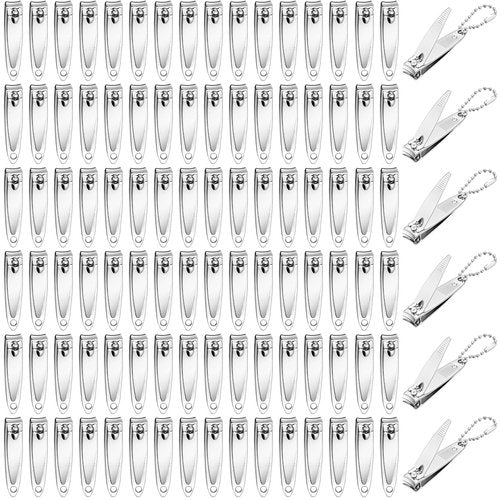 200 Pieces Nail Clippers Bulk Stainless Steel Fingernails Cutters Pointed Toenail Trimmers Manicure Pedicure Tool Set with Key Chains for Kids Men and Women