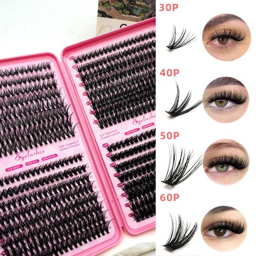 Selawasty Lash Clusters 640pcs Natural Lash Extension Individual Cluster Eyelash Russian Lash Clusters Individual Lashes Eyelash Clusters Natural Look Eyelashes for DIY at Home(9-16MM,30D,40D,50D,60D)