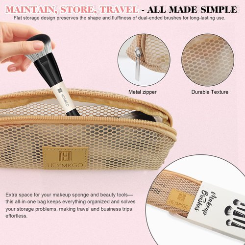 HEYMKGO Makeup Brushes Set, 12Pcs Professional Dual-ended Foundation Contour Powder Eyeshadow Brushes for Liquid, Cream, Powder for Blending Face Brush Tools - Bag Included, Great for Travel, Black