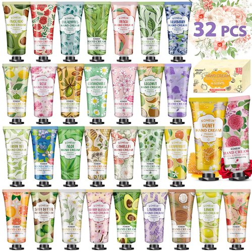 KONEUK 32 Pack Hand Cream Gift for Women, Bulk Hand Lotion Travel Size for Dry Cracked Hands, Mini Moisturizing Hand Cream for Easter Basket Stuffers, Mom Gifts, Teacher Gifts, Bridal Shower Favors