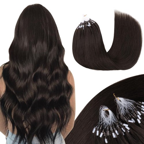 MAXITA Microlink Hair Extensions Human Hair Dark Brown Micro Bead Hair Extensions Real Human Hair, 50g/50 Strands/Pack, 18 In