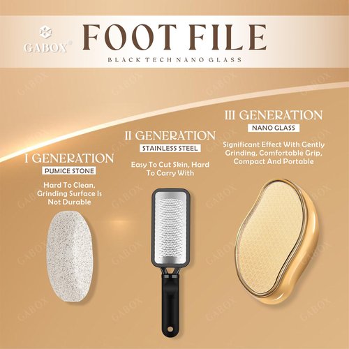 GABOX Nano Glass Pro Foot File - Callus Remover for Feet - Heel Foot Scrubber Dead Skin Exfoliator - Pedicure SPA Tool for Women & Men - Removedor de Callos en Los Pies - Crystal Gold