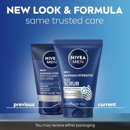 NIVEA MEN Face Scrub - Maximum Hydration Exfoliating Wash with Provitamin B5 & Aloe Vera | 4.4 Oz Tube, Pack of 3
