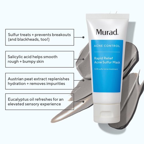 Murad Rapid Relief Acne Sulfur Mask - Clay Mask with Salicylic Acid & 5% Sulfur | Reduces Breakouts & Unclogs Pores - 2.5 Fl Oz
