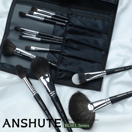 Anshute 12-Piece Professional Natural Goat Hair Makeup Brush Set with Travel-Ready Makeup Brush Organizer - 5 Face & 7 Eye Brushes. Super Soft Bristles, Variety of Brushes. Labled Brush Handle
