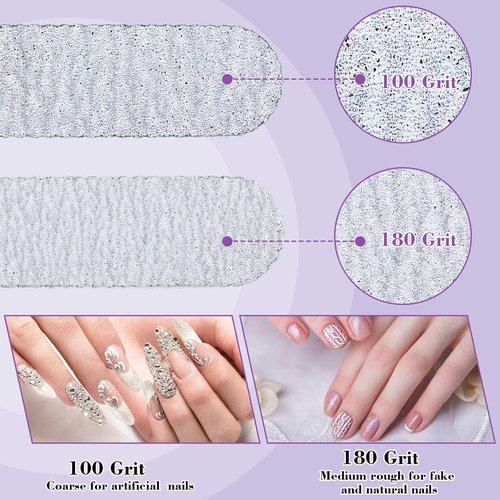 200 Pcs 4 Styles Nail Files Bulk 100/180 Grit Double Sides Professional Reusable Emery Board Nail Files for Acrylic Manicure Tools Suit for Home Salon