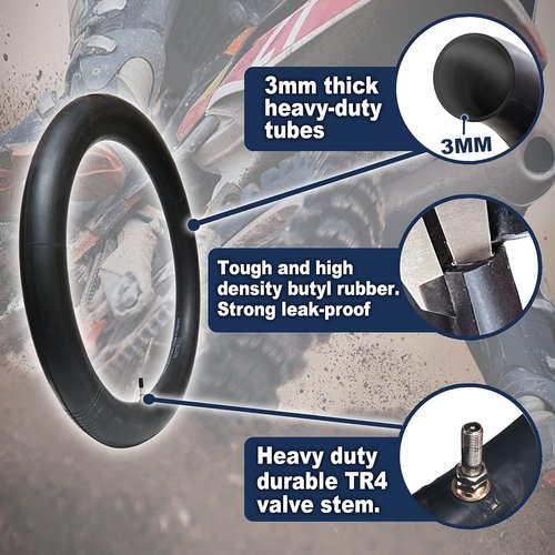 PIVOTRAX Heavy Duty Motorcycle Tube - 3mm Thick, TR4 Valve | 4.10 x 19 Size