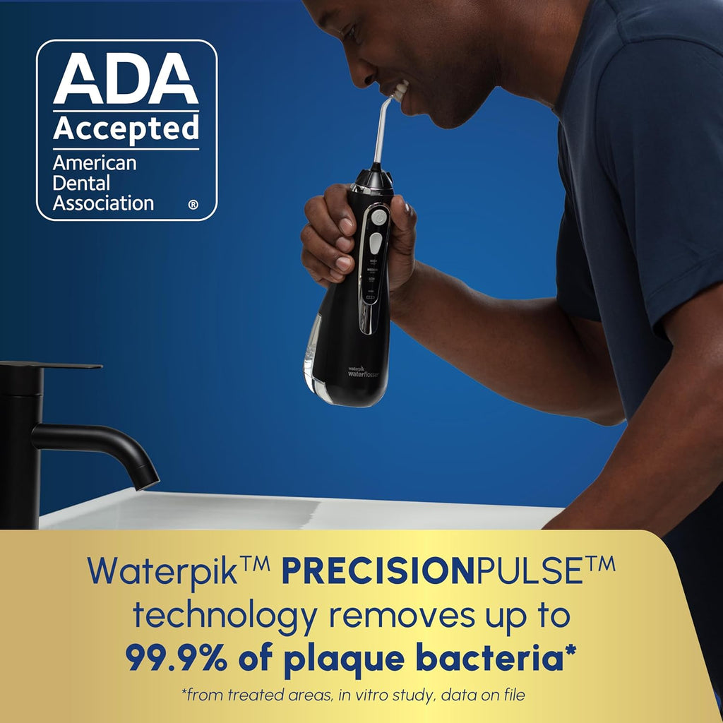 Waterpik Cordless Advanced 2.0 Water Flosser - Portable Dental Care with Travel Bag & 4 Tips, Black
