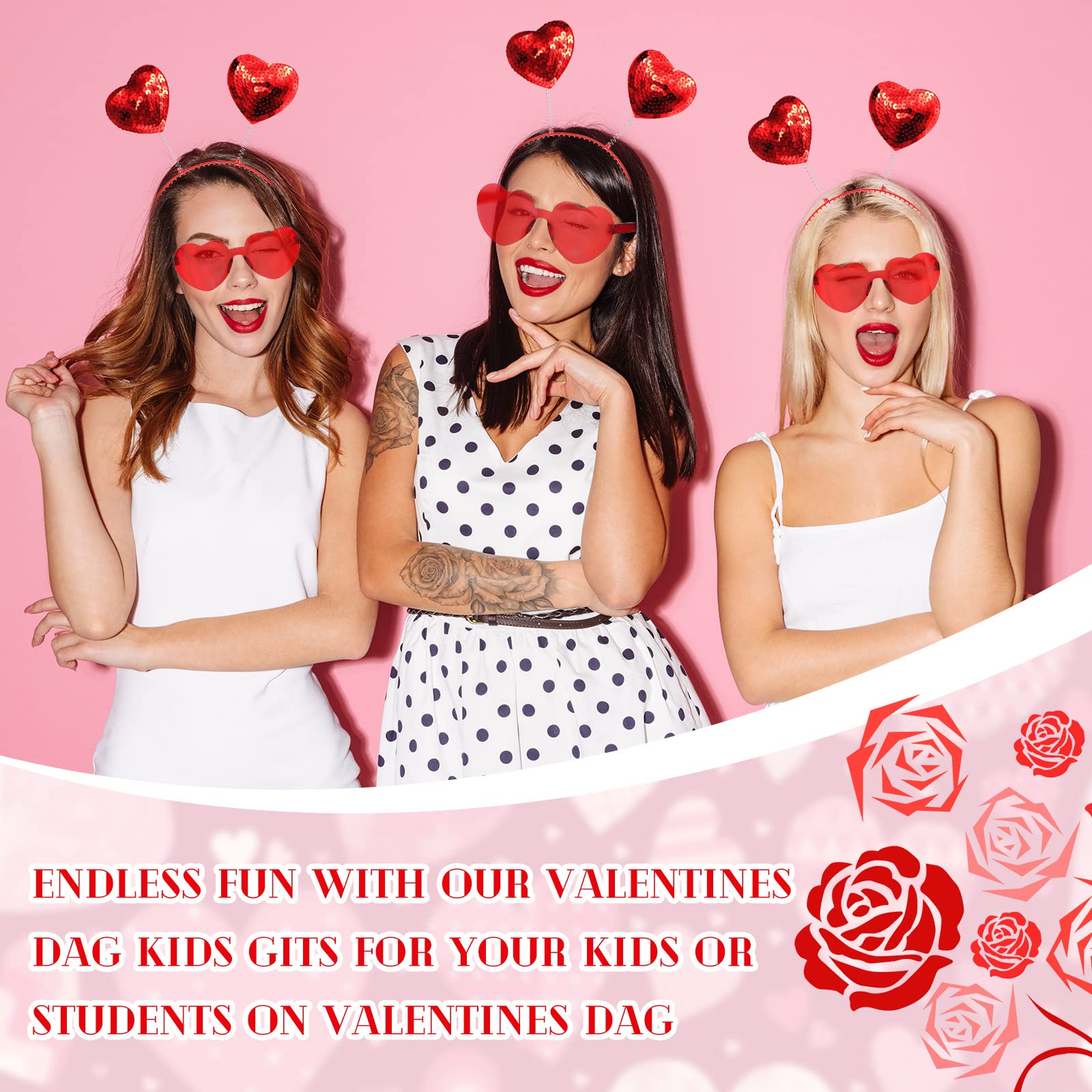 Youyole 36 Pcs Heart Shaped Headbands Bulk and Heart Shaped Sunglasses for Women Summer Birthday Party Favor Decor(Red,Frameless)