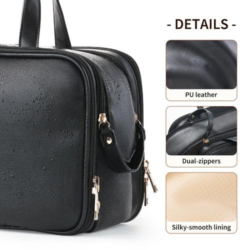Large Travel Makeup Bag for Women with Luggage Sleeve and Reinforced Dual Handles, Featuring 10 Independent Elastic Brush Slots and 25 Pockets, Large Capacity Waterproof Cosmetic & Toiletry Organizer