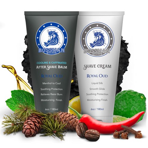 Bossman Silk Lotion Shaving Cream & Cooling After Shave for Men Combo – Shave Cream & After Shave Balm for Men (Royal Oud Scent)