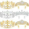 Juexica 6 Pieces Prom King Crown Metal Baroque King and Queen Prince Princess Crystal Headband Tiara Crown Wedding Bridal Accessories for Women Men(Gold, Silver, Elegant Style)