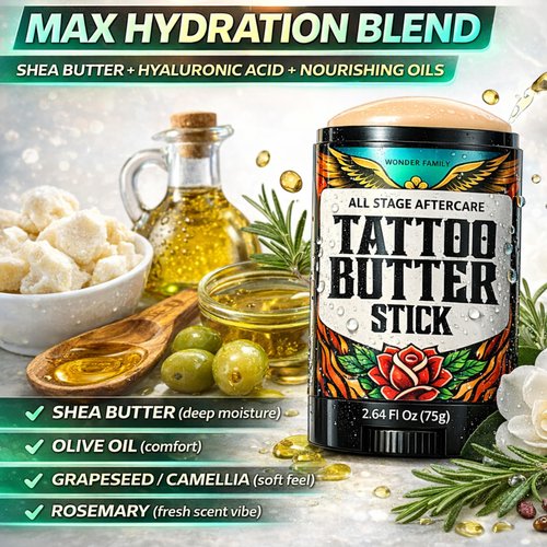 Tattoo Balm Stick – Maximum Strenght Tattoo Aftercare Healing Ointment – Travel Size Deluxe Tattoo Butter Moisturizer & Tattoo Numbing Cream, Lotion, Glide Alternative, Tattoo Care Supplies