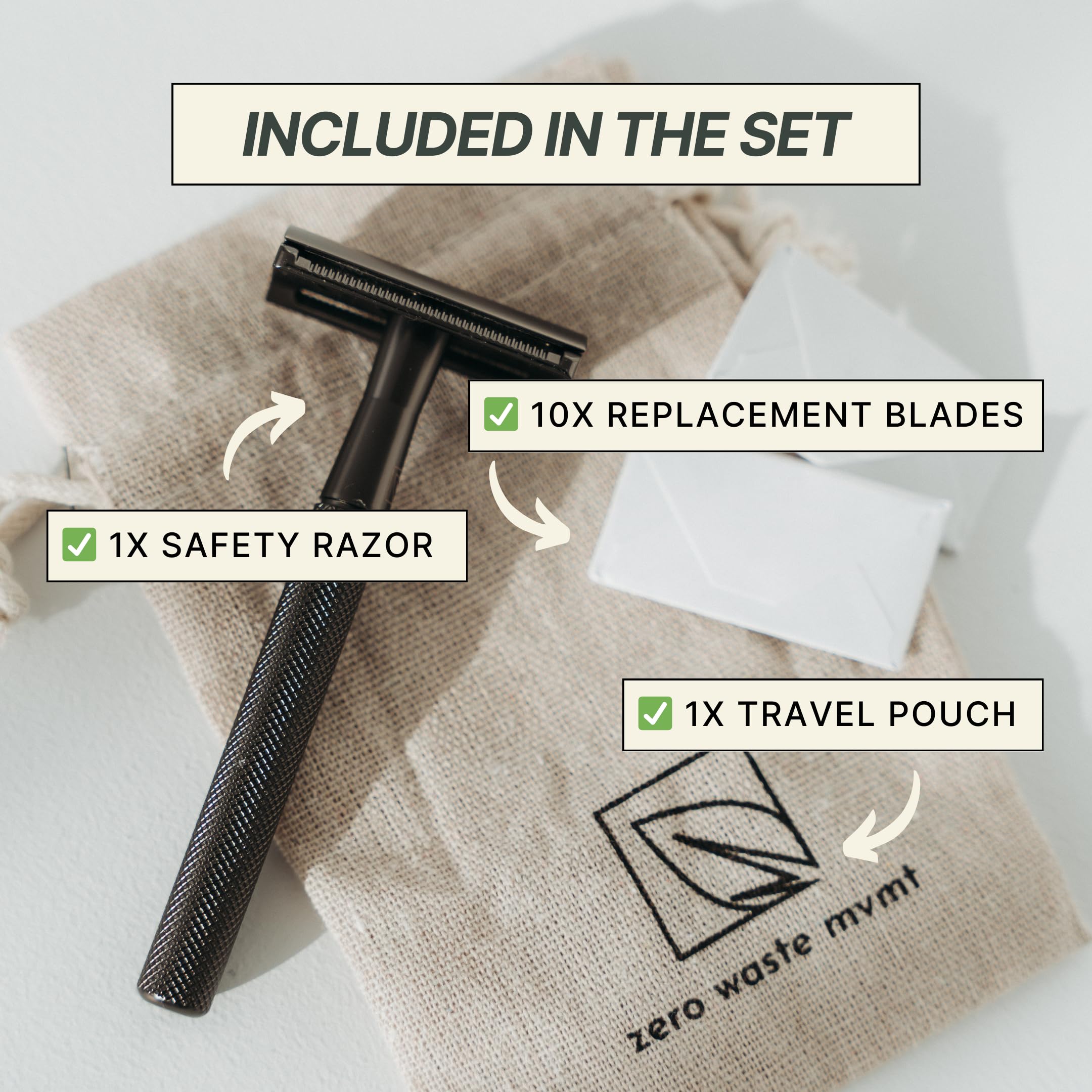Zero Waste MVMT Single Blade Safety Razor for Men & Women (Rose) Premium Aluminum Handle, Reusable & Plastic-Free – Smooth, Close Shave with Less Irritation – With 10x Blades & Travel Bag - Rose Gold