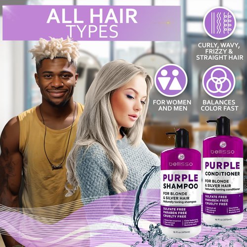 Skiennix Purple Shampoo and Conditioner Set - Sulfate & Paraben Free Toner for Platinum Blonde & Grey Hair | 2 x 16 fl oz