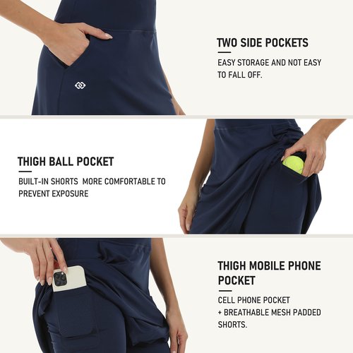 MoFiz Women's Tennis Skirts High Waisted Lightweight Athletic Golf Skorts Skirts Ladies Casual Skort with Pockets Navy XL