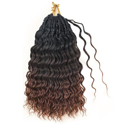 Pre looped Ocean Wave Crochet Hair 8 Packs 12 Inch Ombre Brown Auburn Synthetic Pre Twisted Ocean Braids Hair Boho Deep Wave Short Curly Crochet Hair for Black Women (12 Inch, T1B/4/30#)