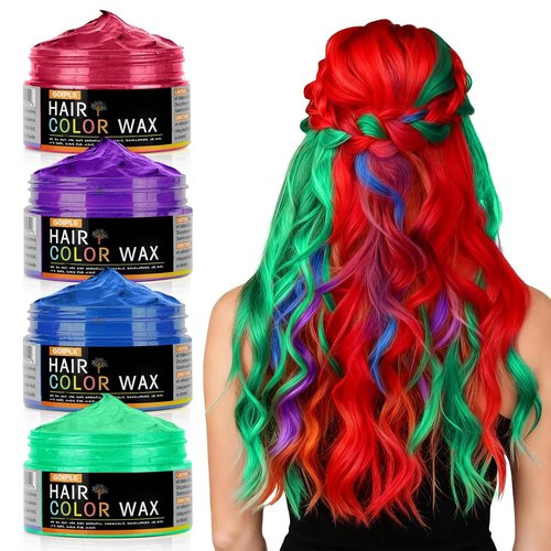 Skiennix Temporary Hair Color Wax - Washable Instant Dye for Christmas Parties | 4 Vibrant Colors (Blue, Purple, Red, Green)